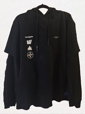 Black Graphic Hoodie-Style Long Sleeve Sweater